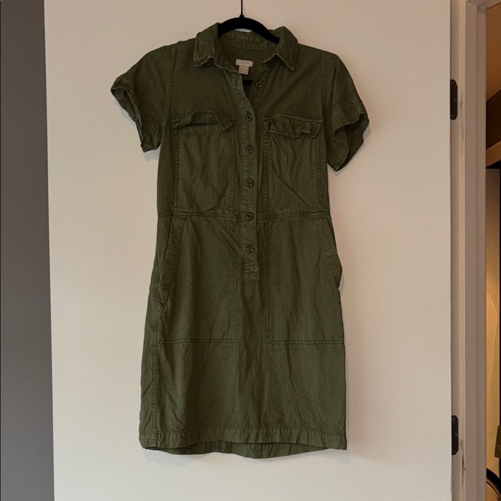 Olive Green Button-Up Shirt Dress